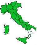 Jednotlivé provincie Itálie s vyznačením nejjižnější provincie Calabria.