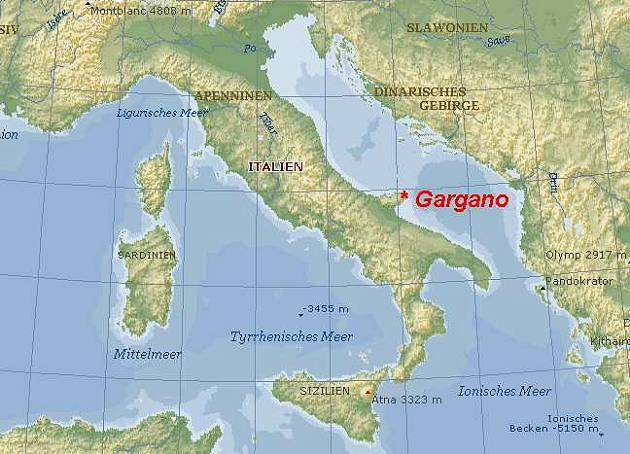 Poloostrov gargáno se nachází ve střední Itálii na východním italském (západním jadranském) pobřeží.