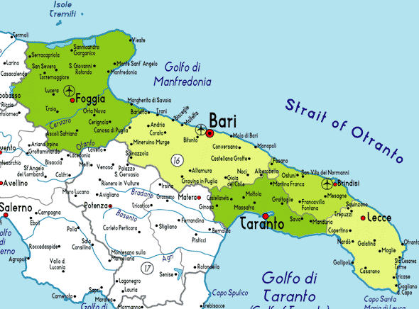 Mapa provincie Puglia.